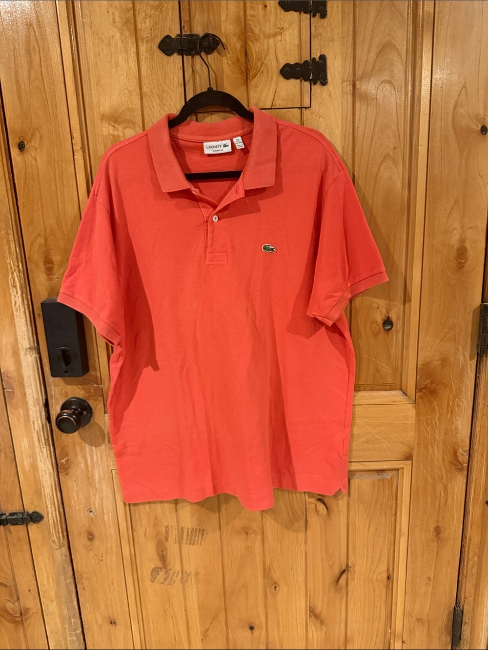Lacoste Men’s Coral-Red Polo Shirt with Crocodile Logo